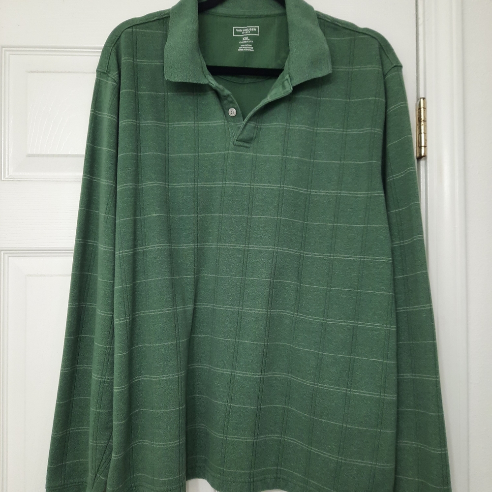 Van Heusen Flex Classic Fit Forest Green Grid Polo Shirt Men’s XXL